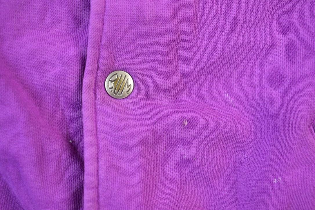 Vintage 1990s BUM Equipment Los Angeles California Varsity Button Up Sweatshirt Men's Large from propervintagecanada