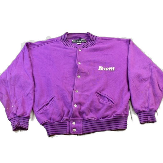 Vintage 1990s BUM Equipment Los Angeles California Varsity Button Up Sweatshirt Men's Large from propervintagecanada