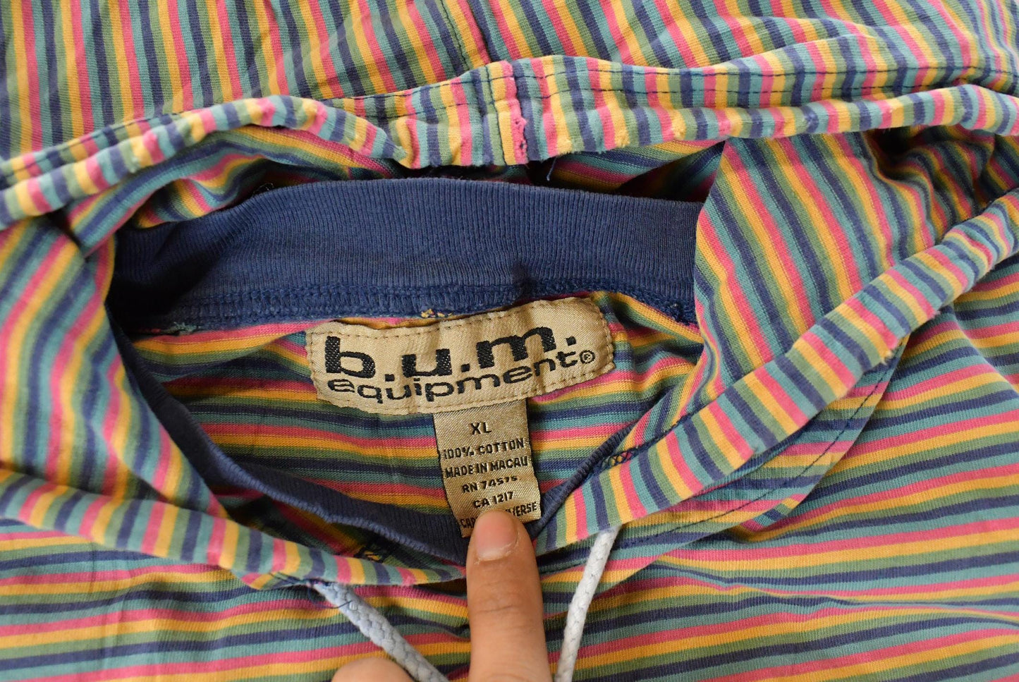 Vintage 1990s Bum Equipment Striped Hoodie Sweatshirt Men's XL from propervintagecanada