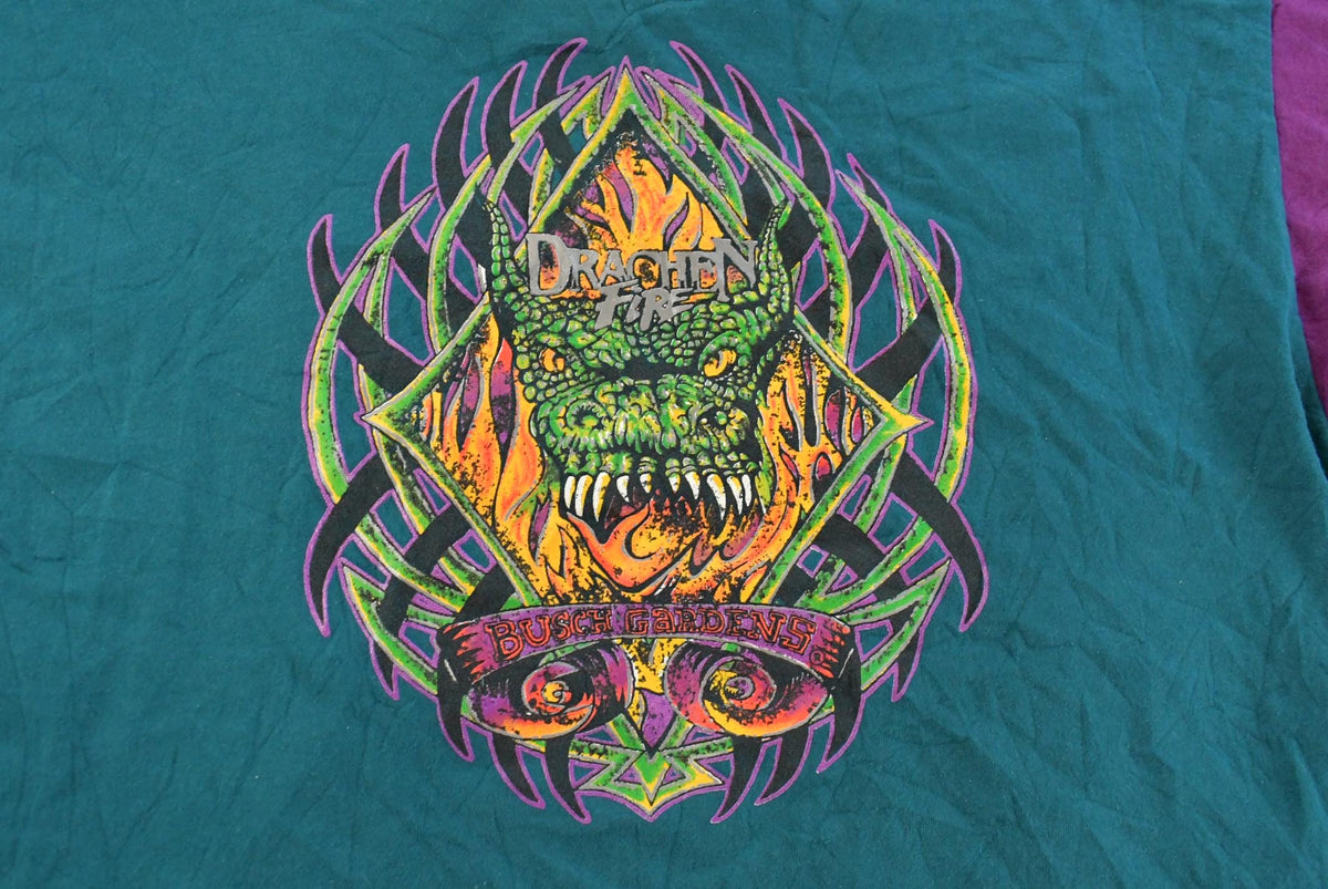 Vintage 1990s Busch Gardens Dragon Fire Graphic T-Shirt Men's XL from propervintagecanada