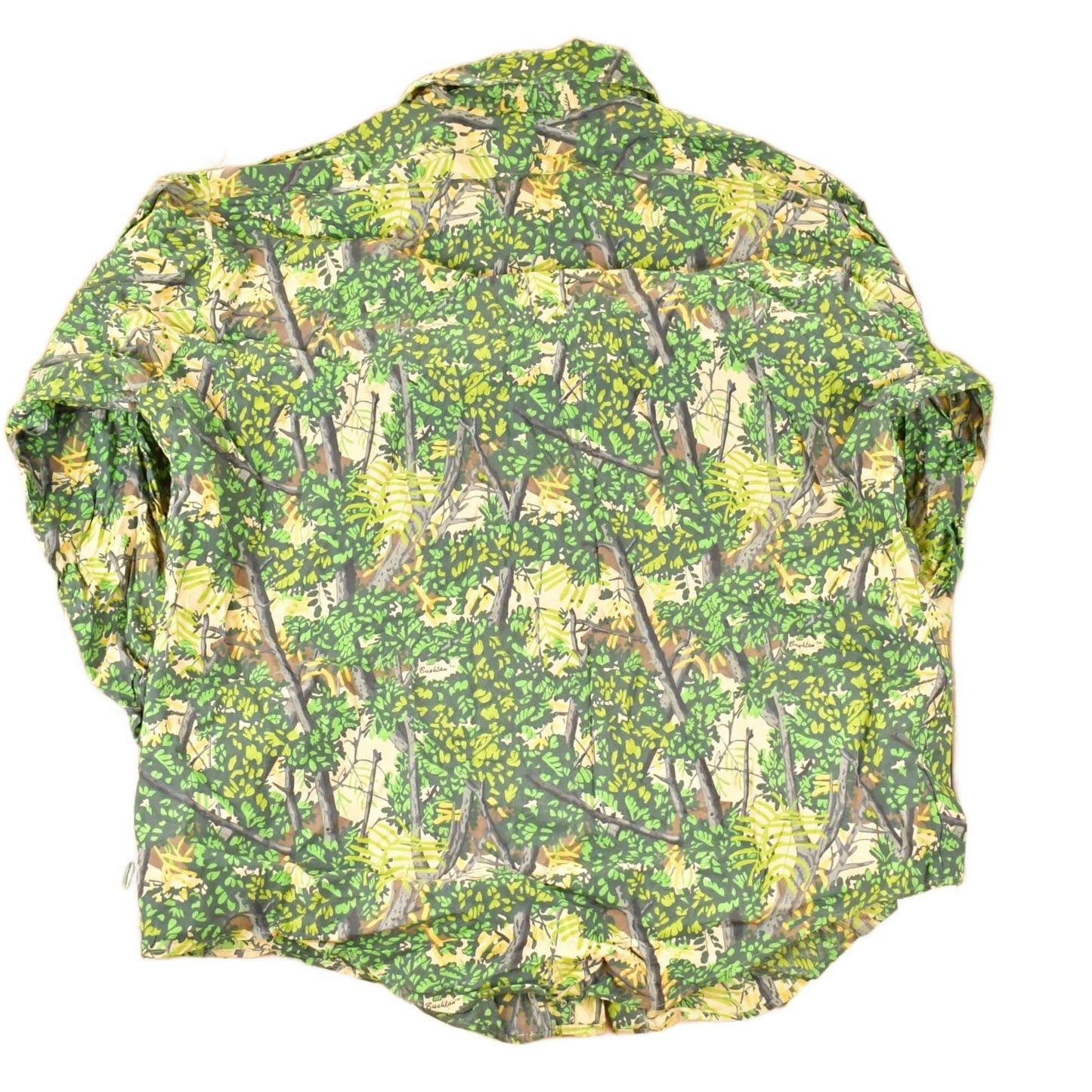 Vintage 1990s Bushlan AOP Woodland Camo Button Up Shirt Mens L from propervintagecanada