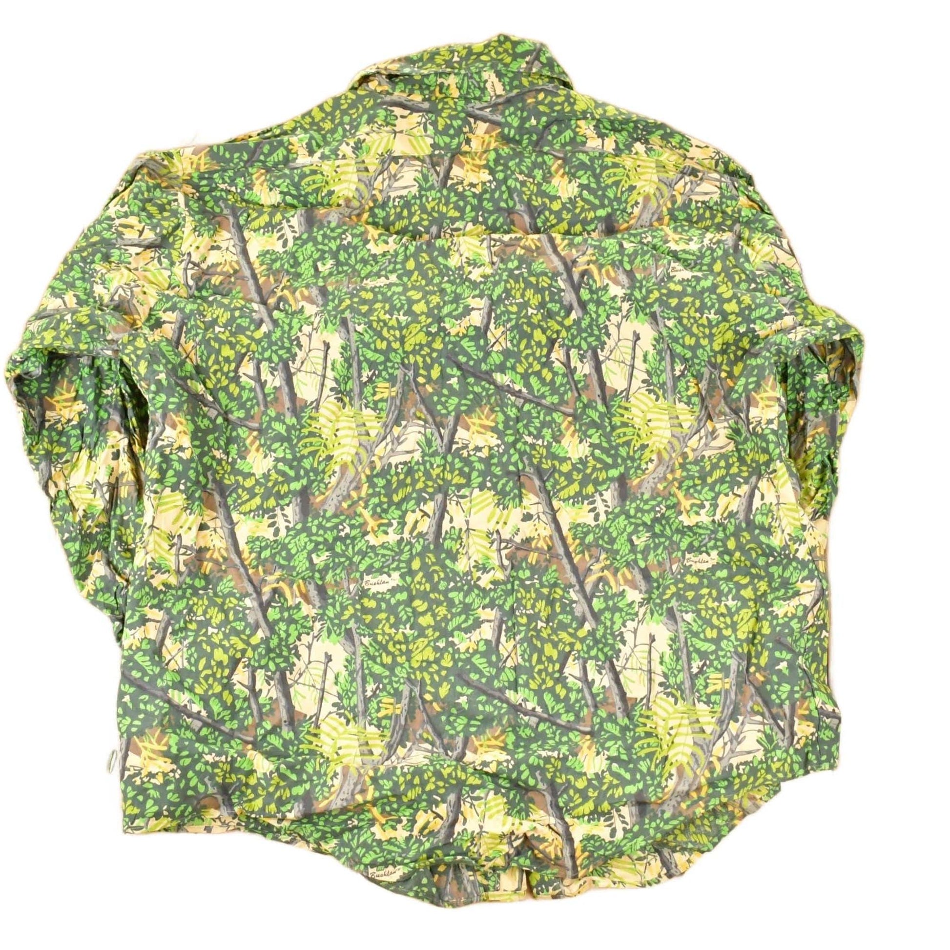 Vintage 1990s Bushlan AOP Woodland Camo Button Up Shirt Mens L from propervintagecanada