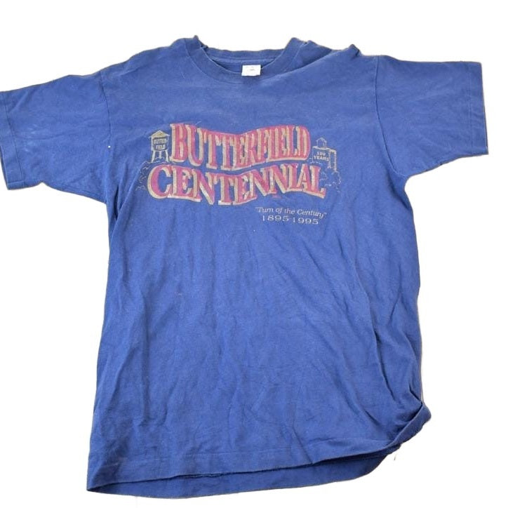Vintage 1990s Butterfield Centennial Souvenir Single Stitch Graphic Print T-Shirt Men's Large from propervintagecanada