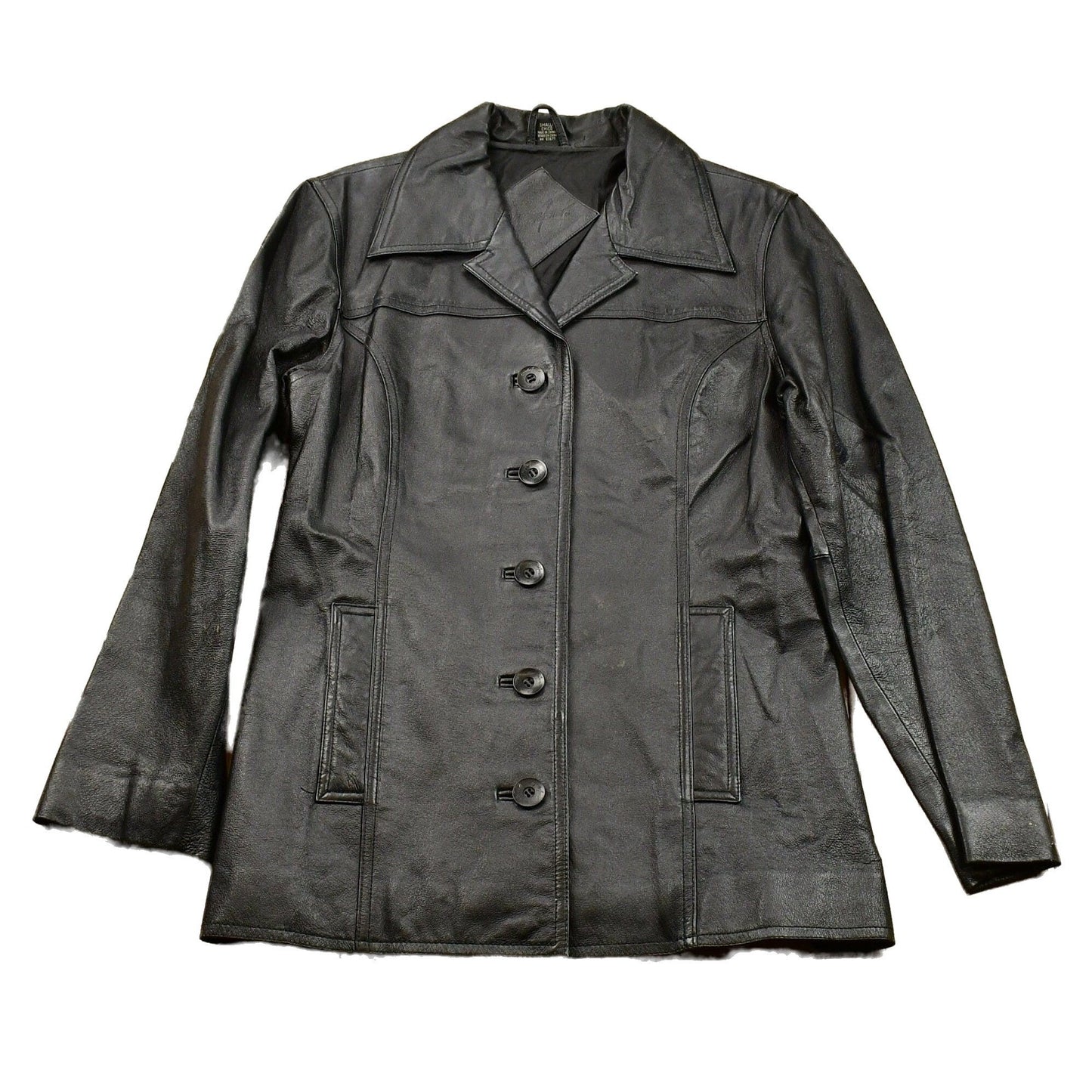 Vintage 1990s Button Up Leather Coat Women's Small from propervintagecanada