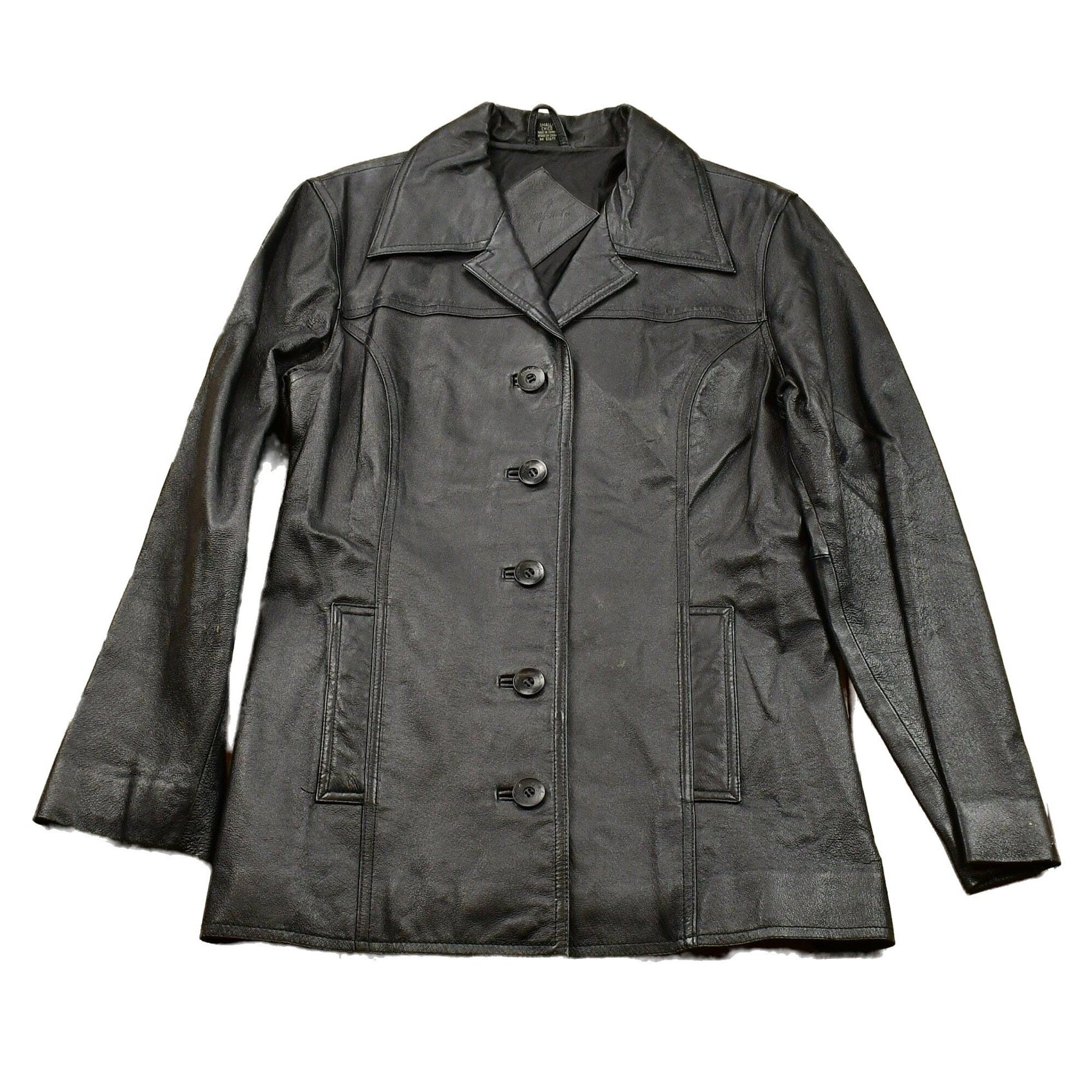 Vintage 1990s Button Up Leather Coat Women's Small from propervintagecanada