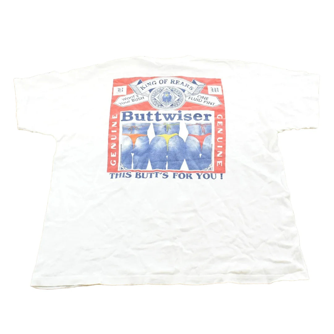 Vintage 1990s Buttwiser Parody Beer Graphic T-Shirt Mens L from propervintagecanada