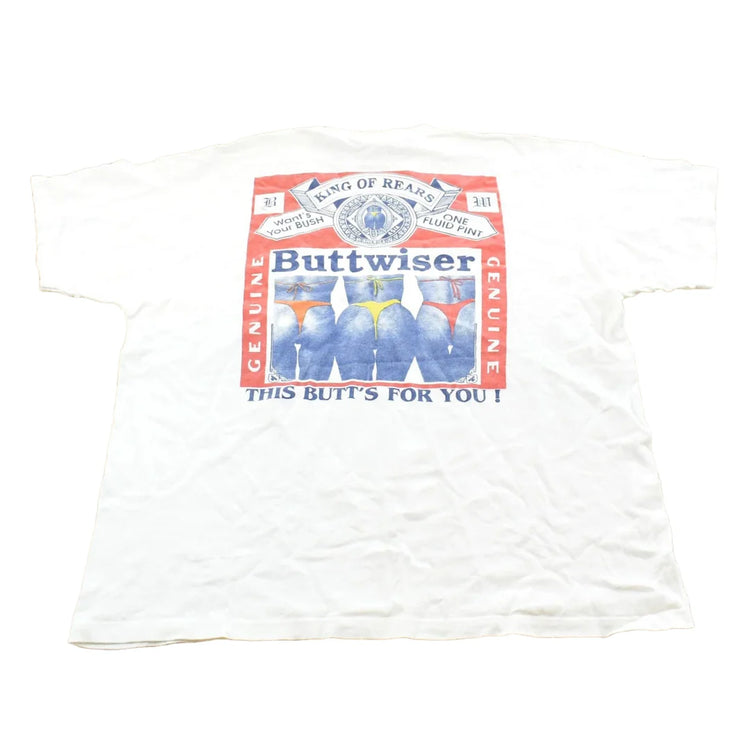 Vintage 1990s Buttwiser Parody Beer Graphic T-Shirt Mens L from propervintagecanada