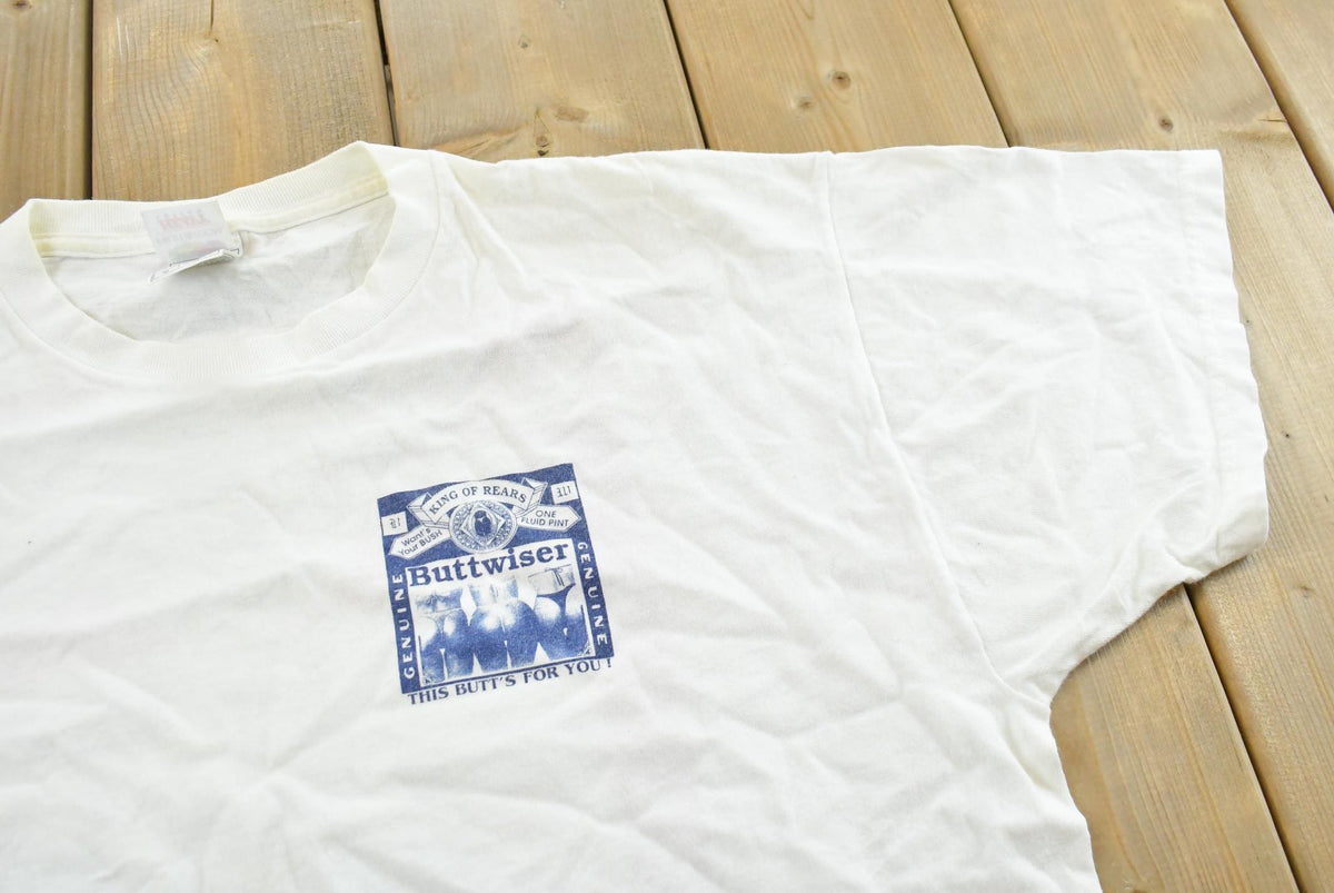 Vintage 1990s Buttwiser Parody Beer Graphic T-Shirt Mens L from propervintagecanada