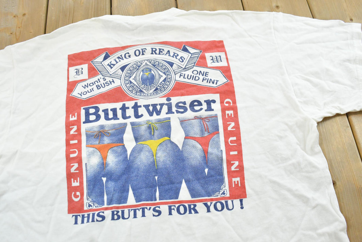 Vintage 1990s Buttwiser Parody Beer Graphic T-Shirt Mens L from propervintagecanada