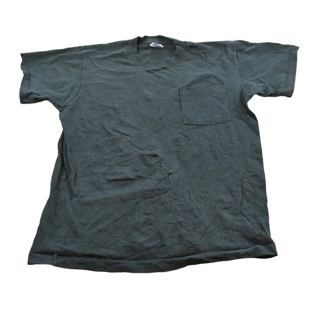 Vintage 1990s BVD Black Blank Pocket T-Shirt Men's L from propervintagecanada