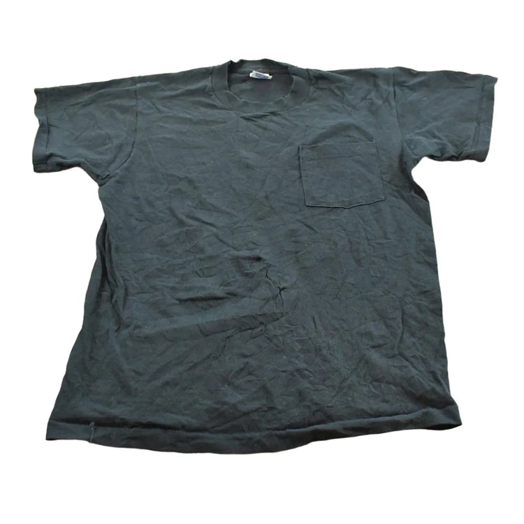 Vintage 1990s BVD Black Blank Pocket T-Shirt Men's L from propervintagecanada
