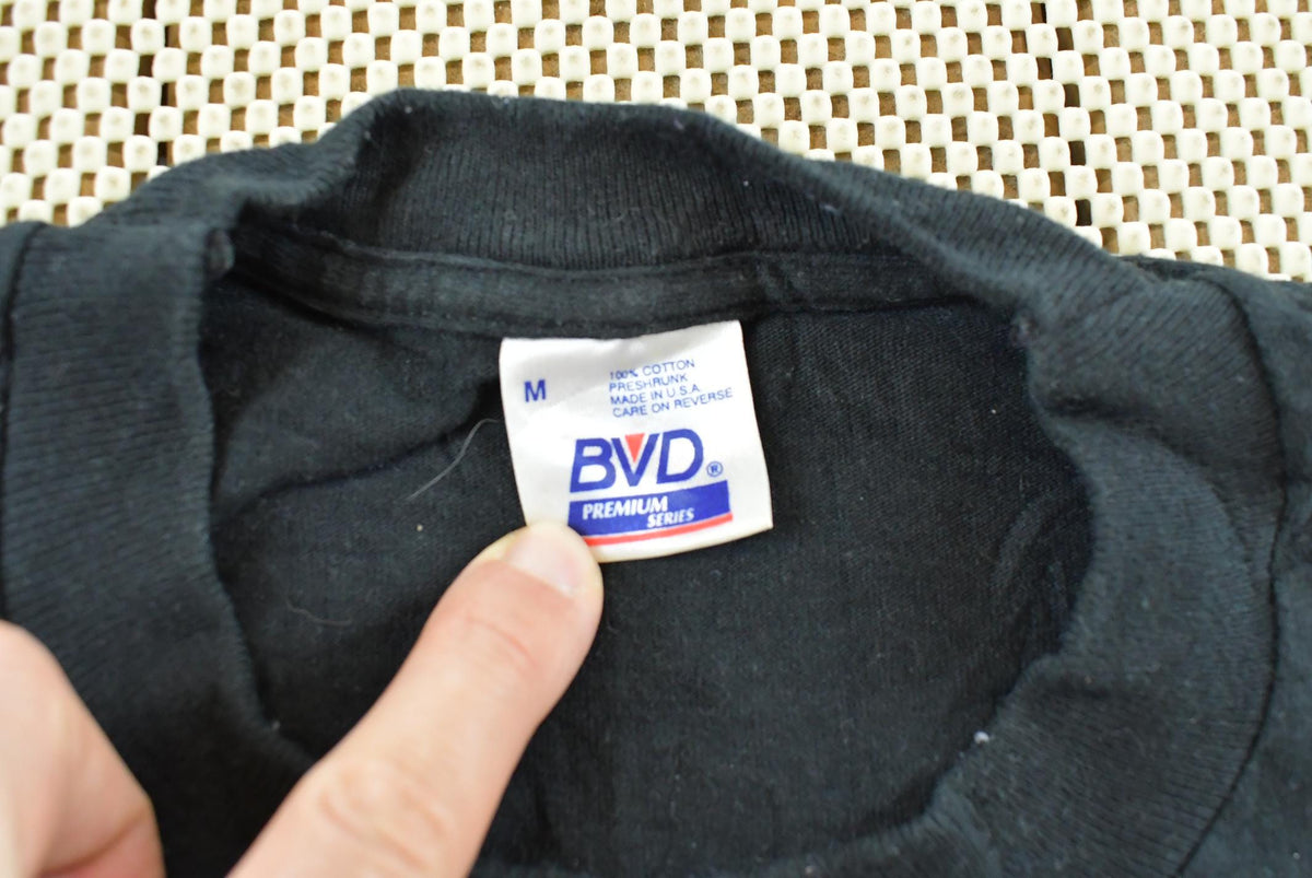 Vintage 1990s BVD Black Blank Pocket T-Shirt Men's L from propervintagecanada