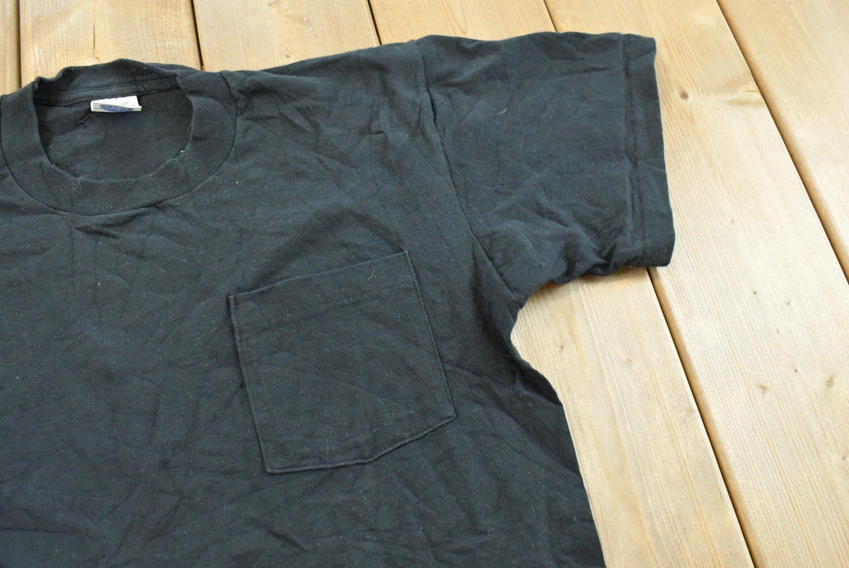 Vintage 1990s BVD Black Blank Pocket T-Shirt Men's L from propervintagecanada