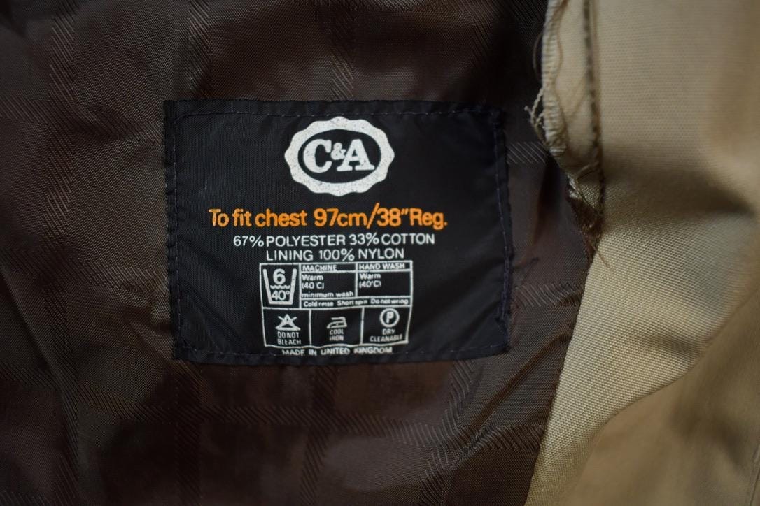 Vintage 1990s C&A Made in England Single Breasted Trench Coat Men's 38R from propervintagecanada