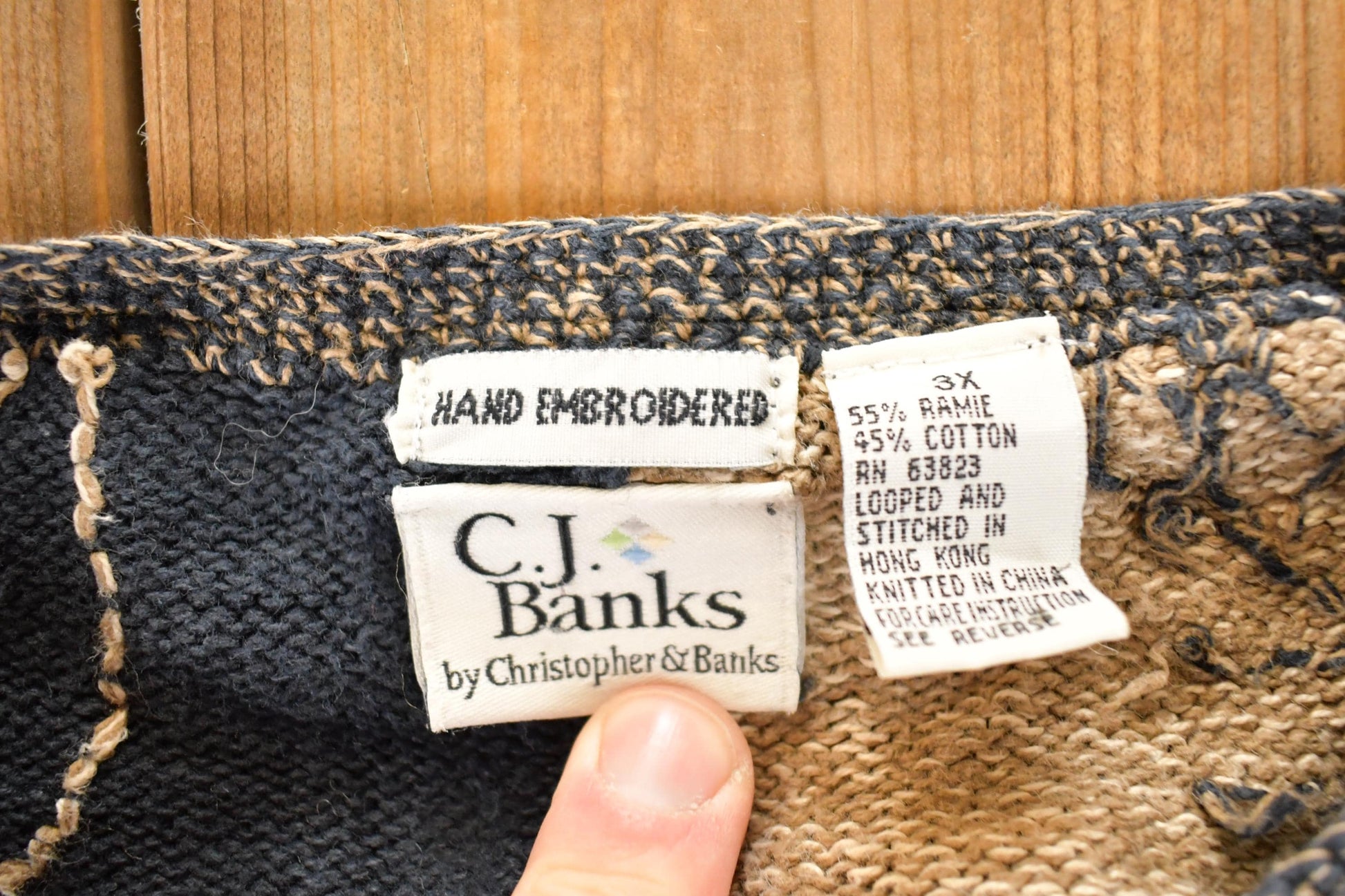 Vintage 1990s C.J Banks Hand Embroidered Leafy Abstract Knit Cardigan Sweater Women's 3X Boxy from propervintagecanada