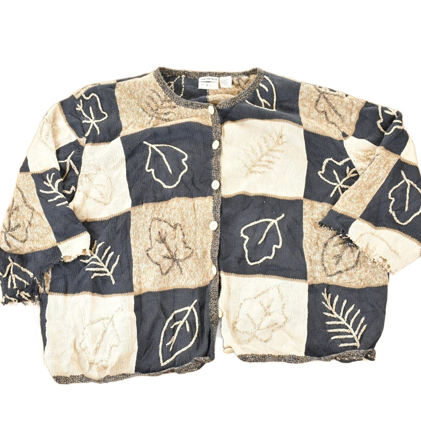 Vintage 1990s C.J Banks Hand Embroidered Leafy Abstract Knit Cardigan Sweater Women's 3X Boxy from propervintagecanada