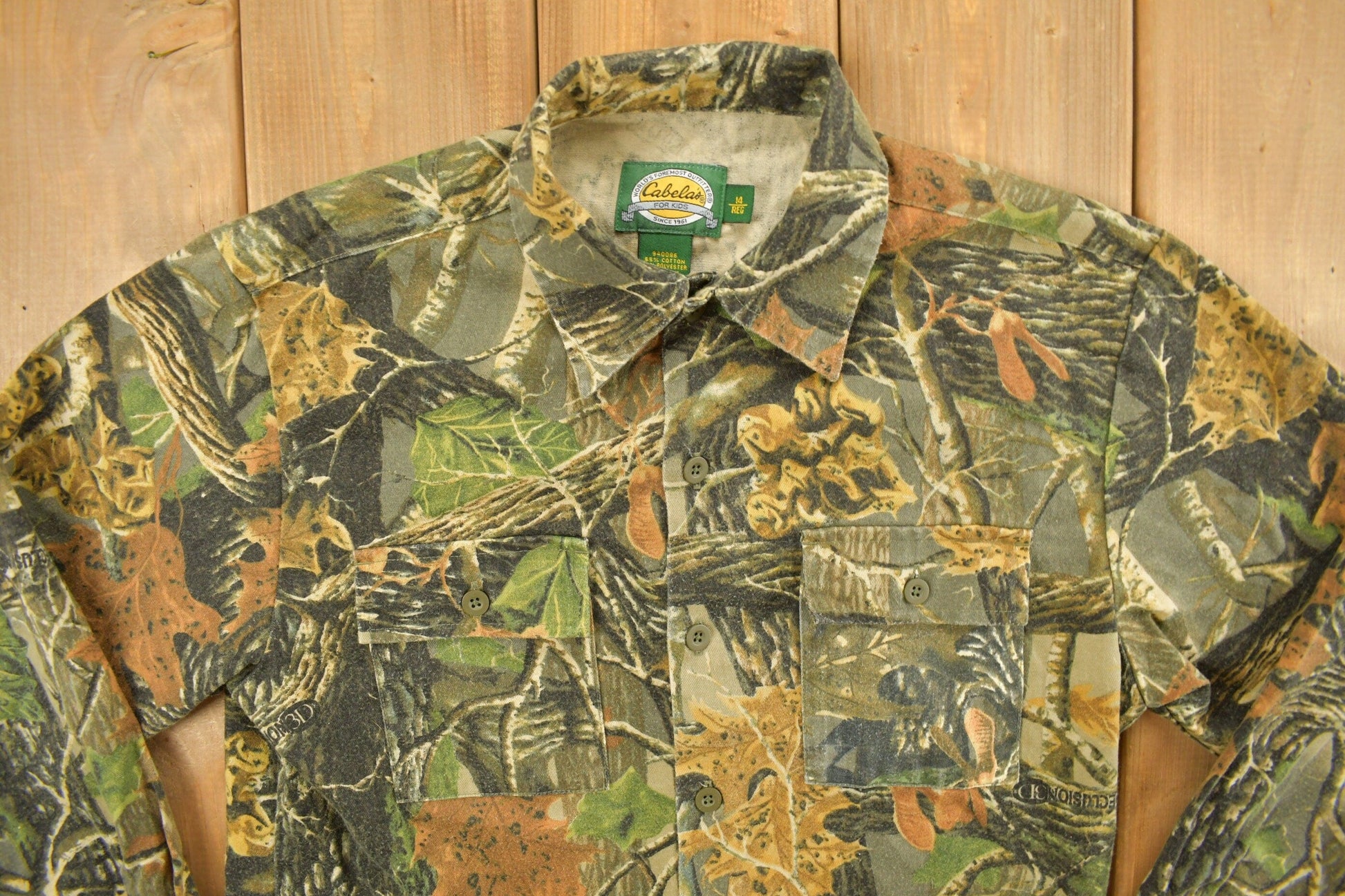 Vintage 1990s Cabela's For Kids Tree Camouflage Button Up Shirt Youth XL from propervintagecanada