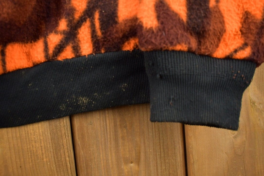 Vintage 1990s Cabela's Orange Camo Fleece Zip Up Hoodie Men's Large from propervintagecanada