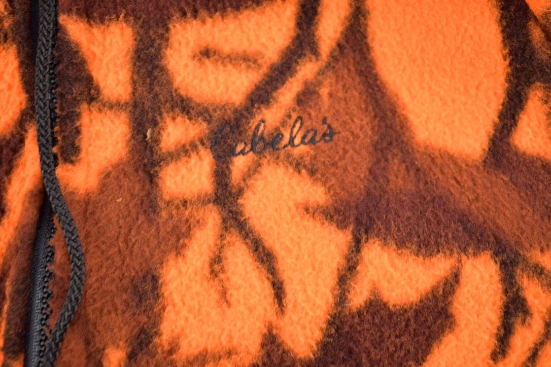 Vintage 1990s Cabela's Orange Camo Fleece Zip Up Hoodie Men's Large from propervintagecanada