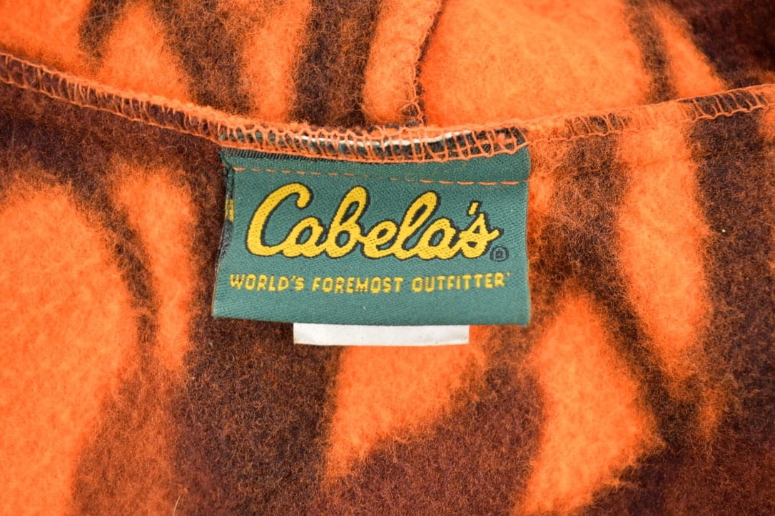 Vintage 1990s Cabela's Orange Camo Fleece Zip Up Hoodie Men's Large from propervintagecanada
