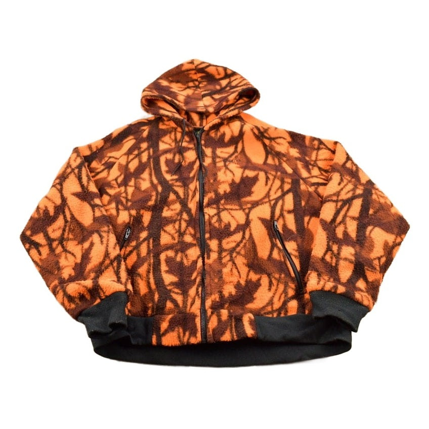 Vintage 1990s Cabela's Orange Camo Fleece Zip Up Hoodie Men's Large from propervintagecanada