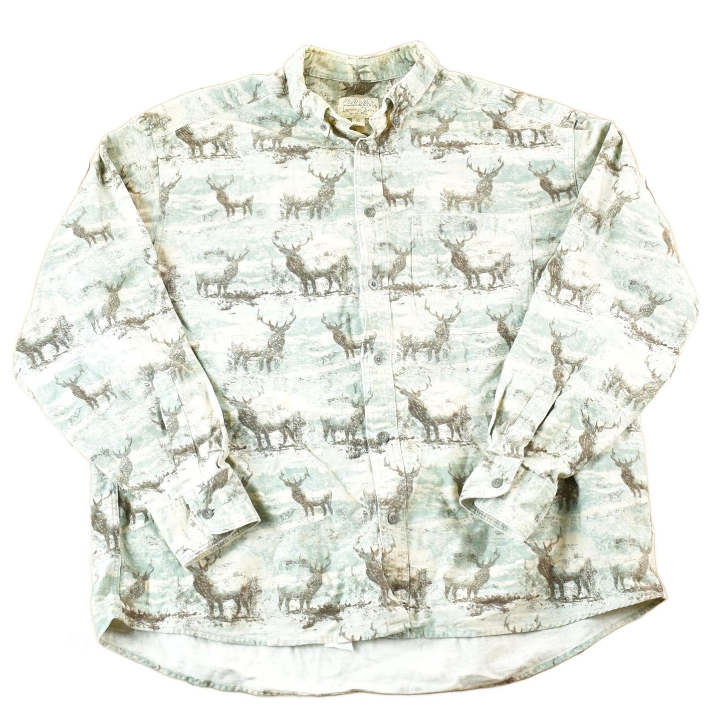 Vintage 1990s Cabelas AOP Big Buck Western Style Button Up Shirt Mens XL from propervintagecanada