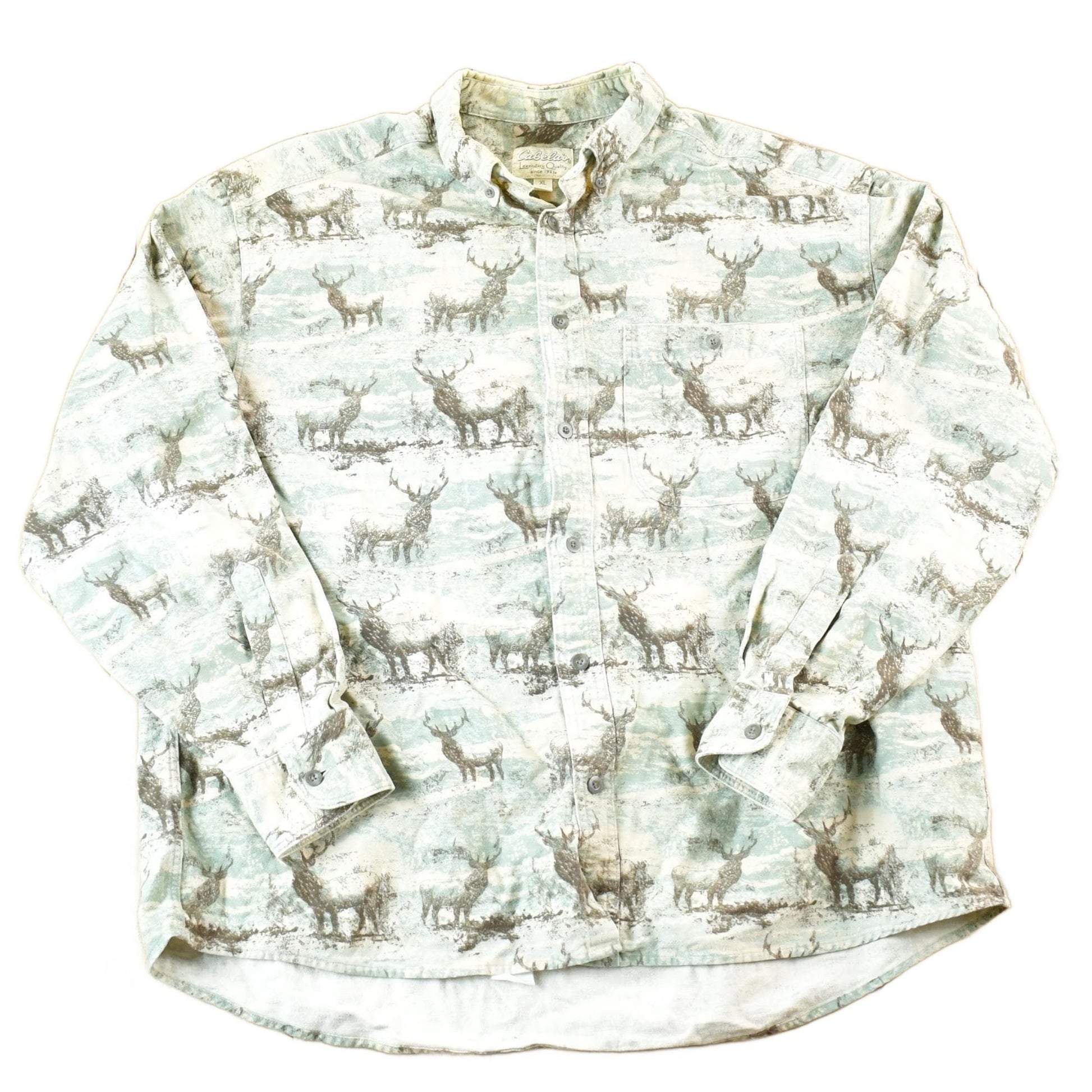 Vintage 1990s Cabelas AOP Big Buck Western Style Button Up Shirt Mens XL from propervintagecanada