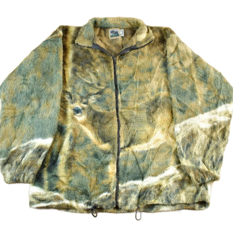 Vintage 1990s Cabin Fever Fleece Deer Nature Sweater Jacket Men's XL from propervintagecanada