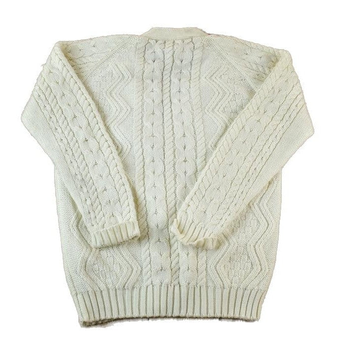 Vintage 1990s Cable Knit Perfect Mild Distress Cream Cardigan Sweater Made In USA from propervintagecanada