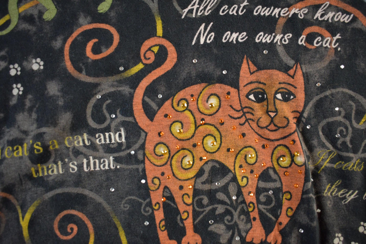 Vintage 1990s Cactus Bay Cat All Over Print T-Shirt Women's Medium from propervintagecanada