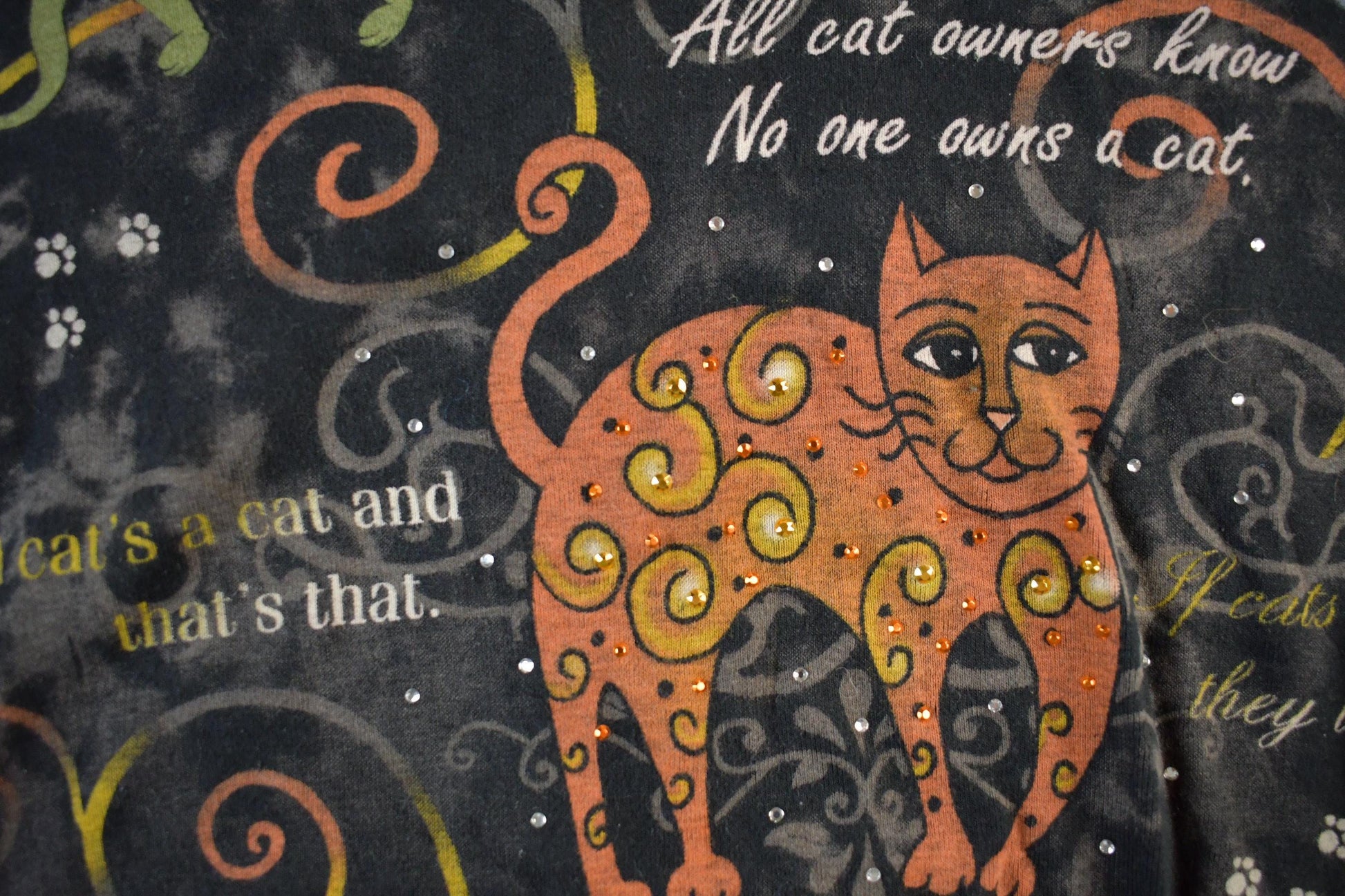 Vintage 1990s Cactus Bay Cat All Over Print T-Shirt Women's Medium from propervintagecanada