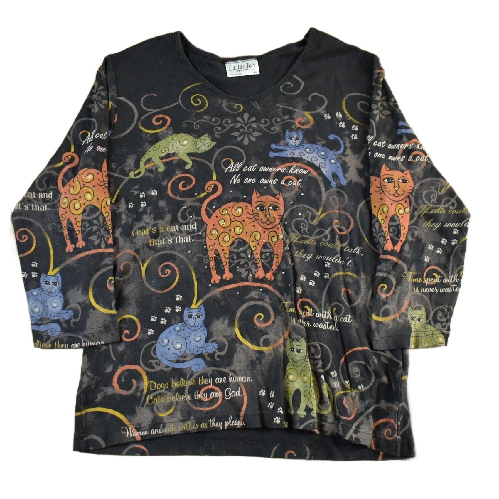 Vintage 1990s Cactus Bay Cat All Over Print T-Shirt Women's Medium from propervintagecanada