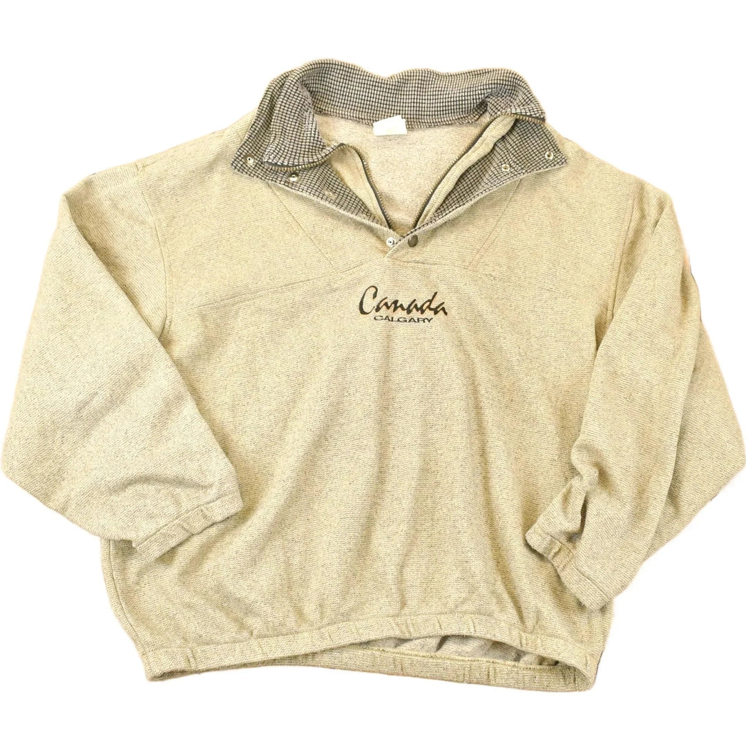 Vintage 1990s Calgary Canada Quarter Button Knit Sweater Men's L from propervintagecanada
