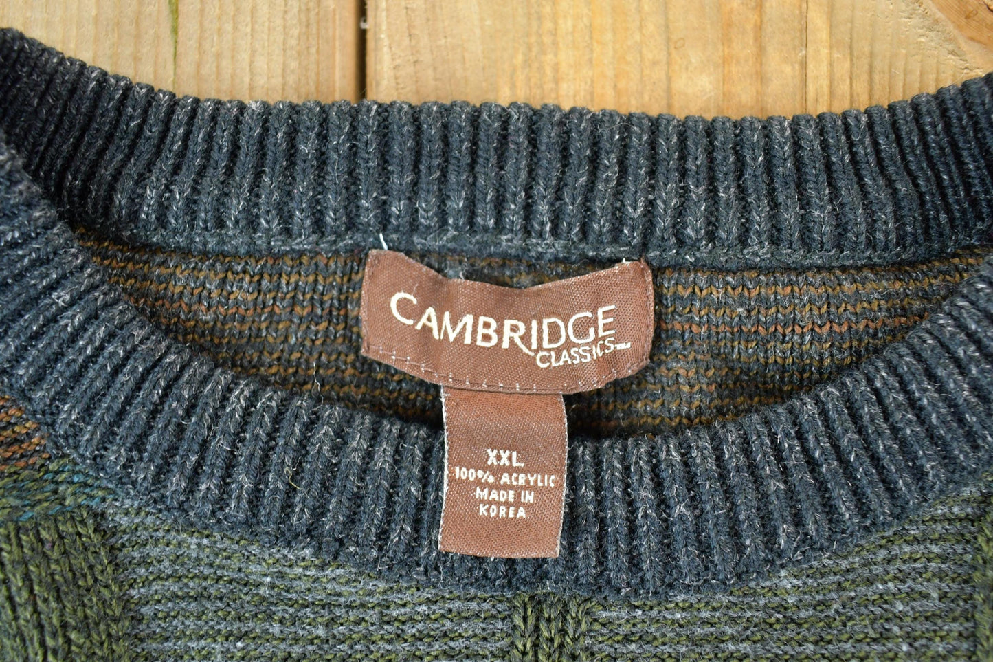 Vintage 1990s Cambridge Classics Knit Abstract Pattern Crewneck Sweater Made In USA Men's XL from propervintagecanada