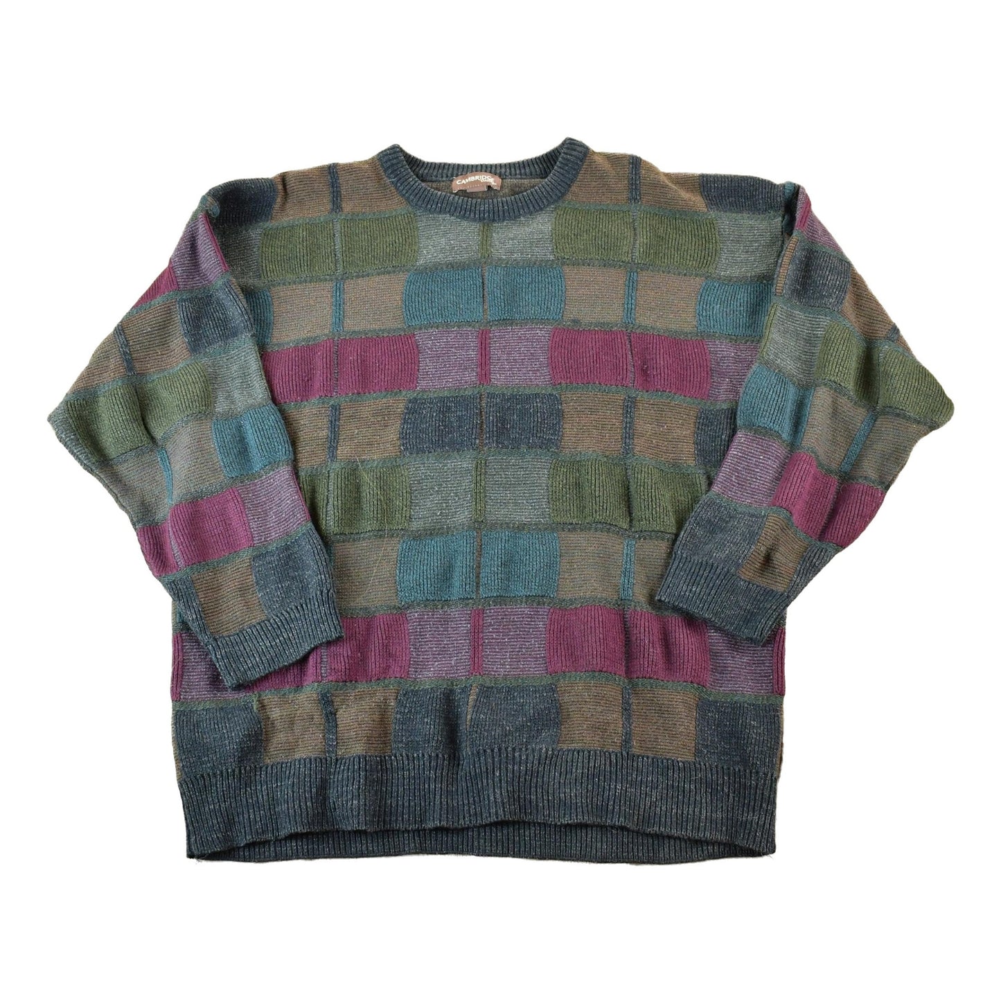 Vintage 1990s Cambridge Classics Knit Abstract Pattern Crewneck Sweater Made In USA Men's XL from propervintagecanada
