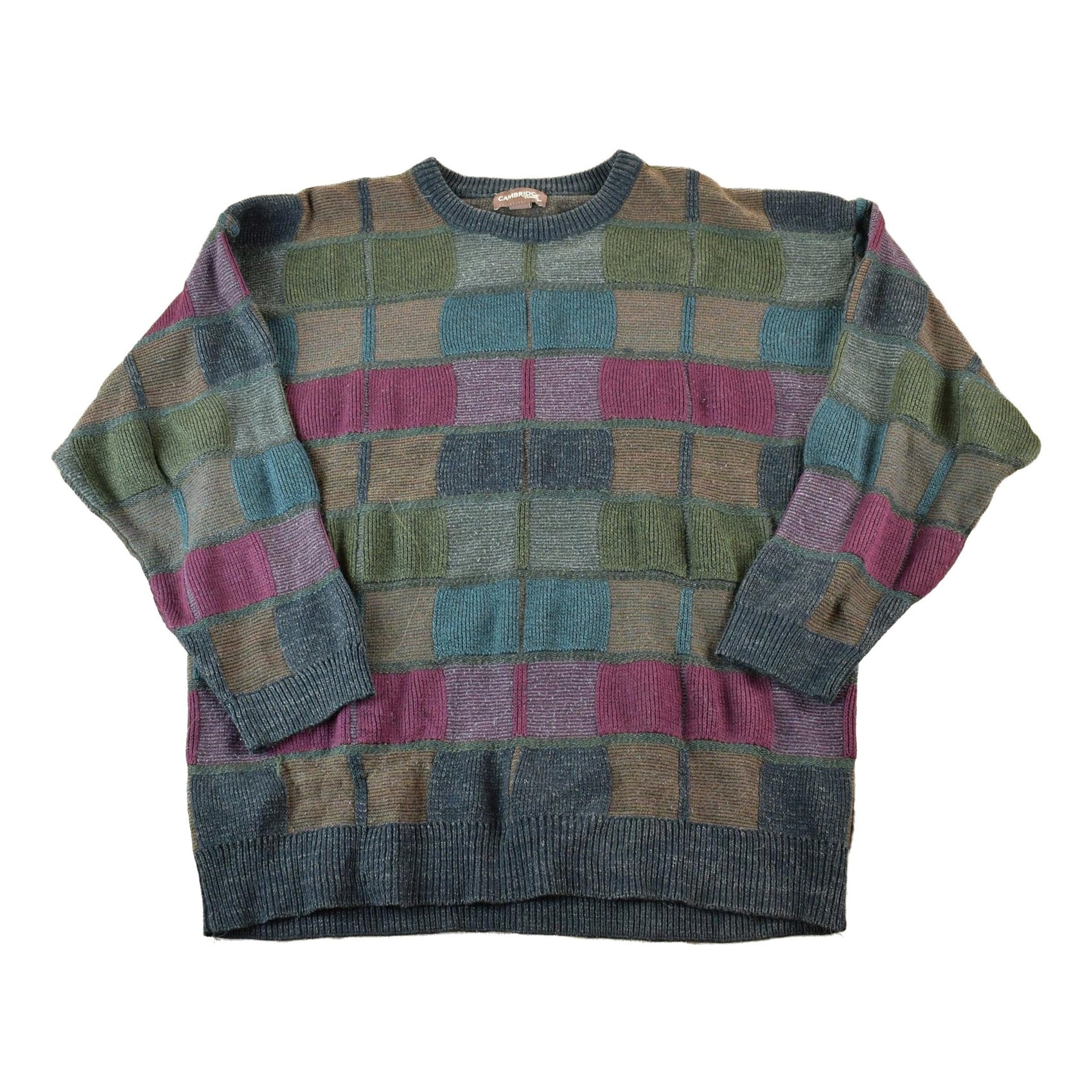 Vintage 1990s Cambridge Classics Knit Abstract Pattern Crewneck Sweater Made In USA Men's XL from propervintagecanada