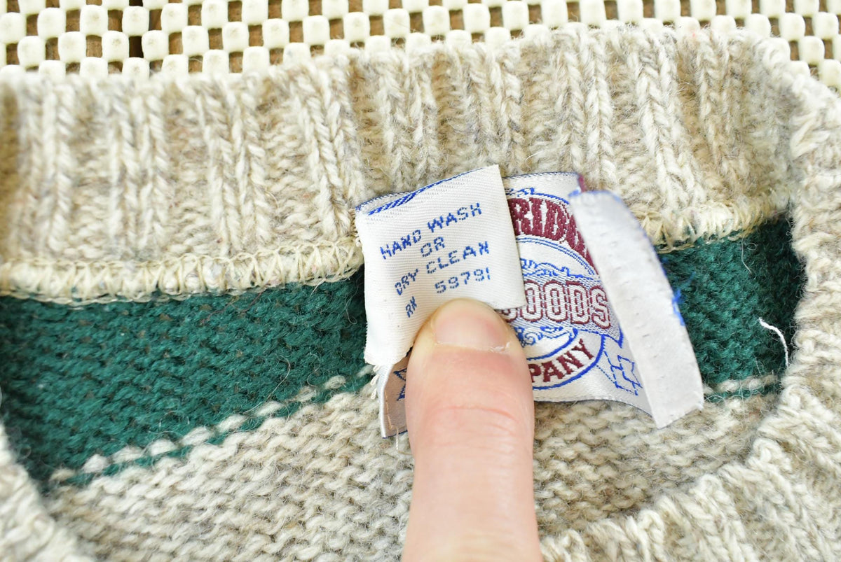 Vintage 1990s Cambridge Dry Goods Striped Knit Wool Crewneck Sweater Men's S from propervintagecanada