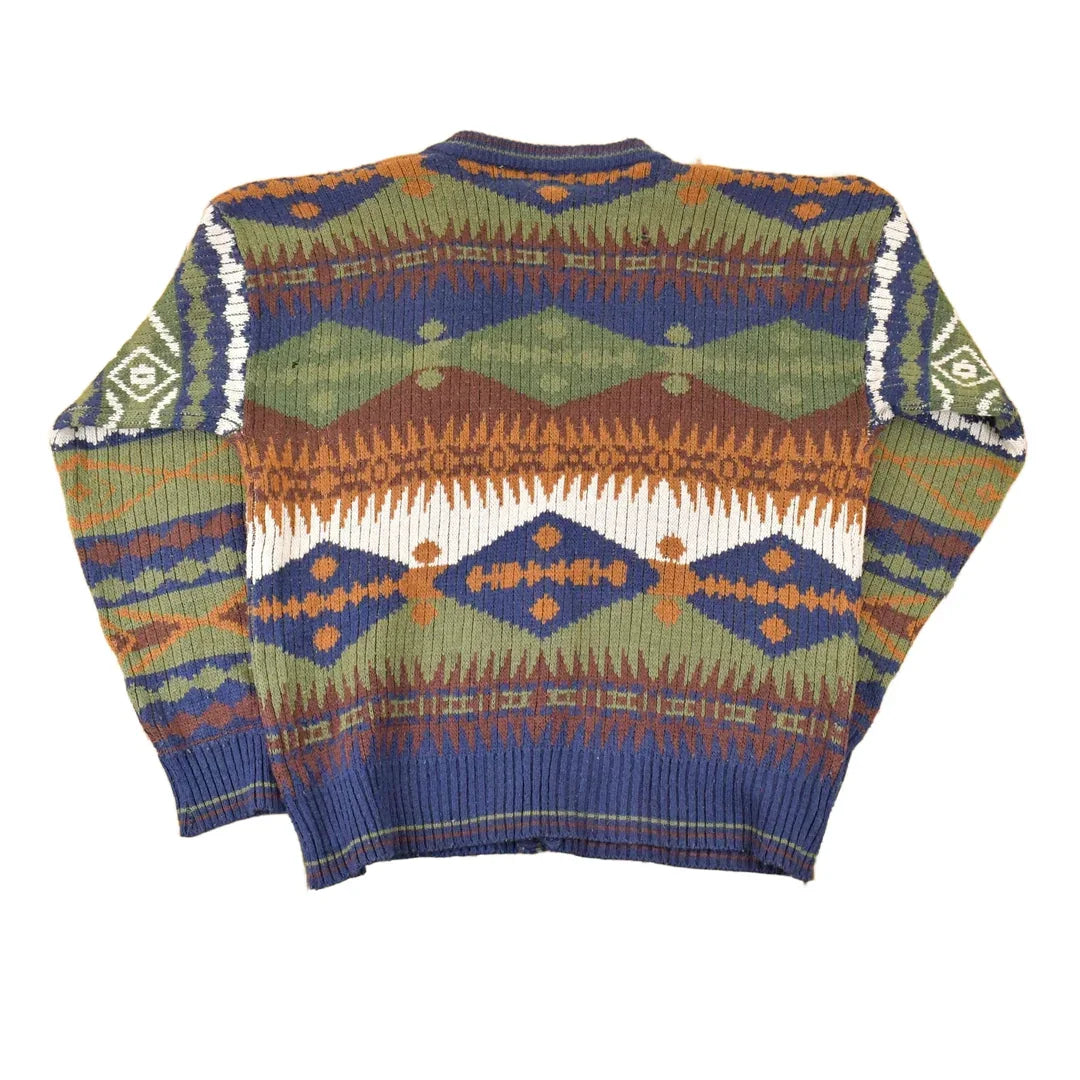 Vintage 1990s Campus Abstract Knit Cardigan Sweater Men's L from propervintagecanada