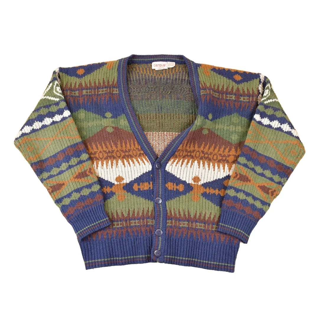 Vintage 1990s Campus Abstract Knit Cardigan Sweater Men's L from propervintagecanada