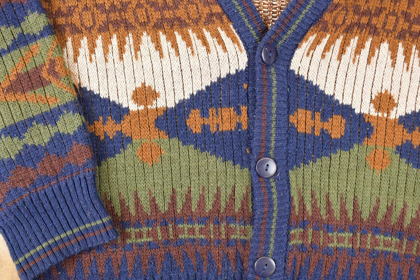 Vintage 1990s Campus Abstract Knit Cardigan Sweater Men's L from propervintagecanada