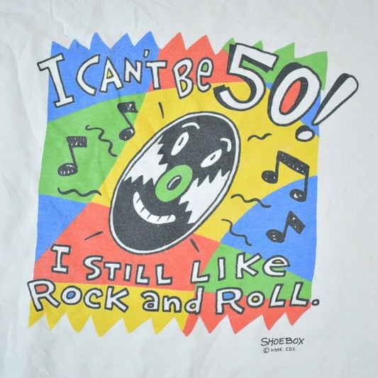 Vintage 1990s Can't Be 50 Rock And Roll Souvenir Single Stitch Graphic Print T-Shirt Men's Large from propervintagecanada