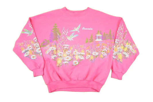 Vintage 1990s Canadian Hummingbirds AOP Graphic Print Crewneck Sweatshirt Womens XL / Made In Canada / 90's Destination Sweater from propervintagecanada
