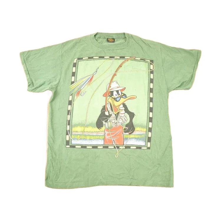 Vintage 1990s Canadian Rugged Daffy Duck Looney Tunes Fishing Souvenir T-Shirt Men's XL from propervintagecanada