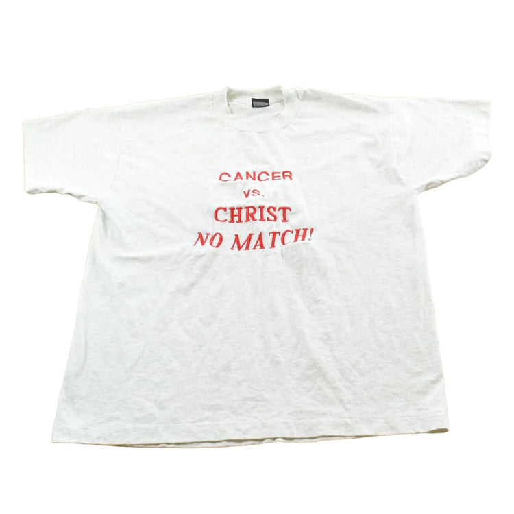 Vintage 1990s Cancer vs Christ Embroidered T-Shirt Mens L from propervintagecanada