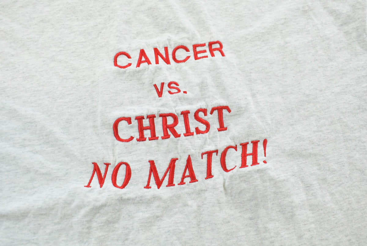 Vintage 1990s Cancer vs Christ Embroidered T-Shirt Mens L from propervintagecanada
