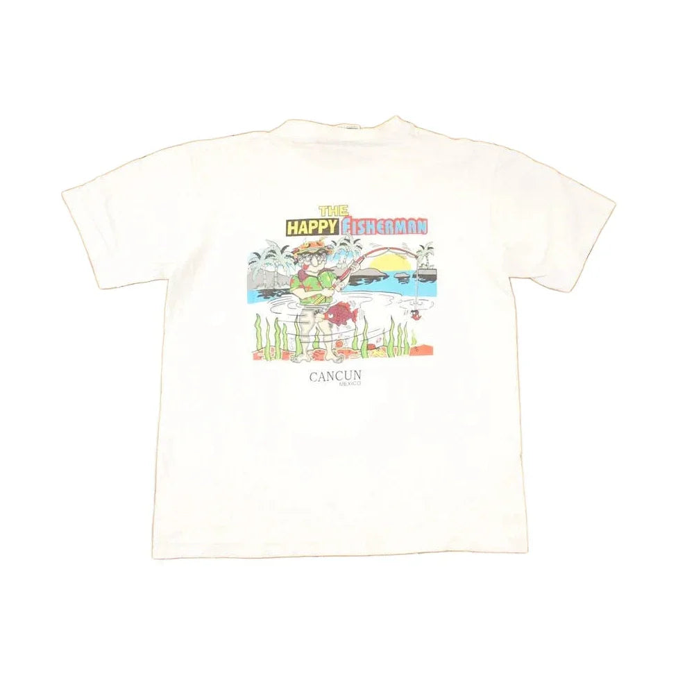 Vintage 1990s Cancun Mexico Happy Fisherman Souvenir T-Shirt Men's M from propervintagecanada