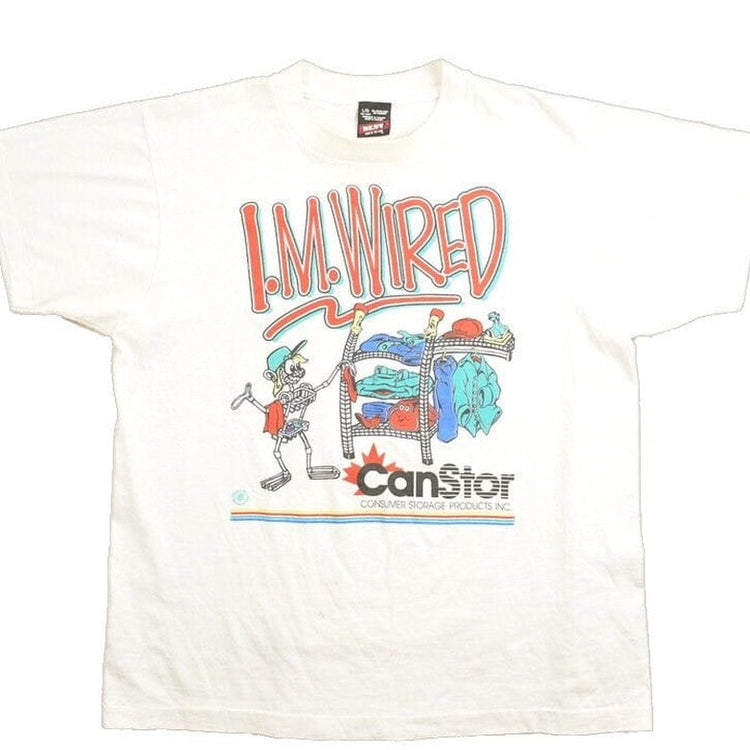 Vintage 1990s CanStor "I.M. Wired" Storage Products Graphic T-Shirt Men's Medium from propervintagecanada