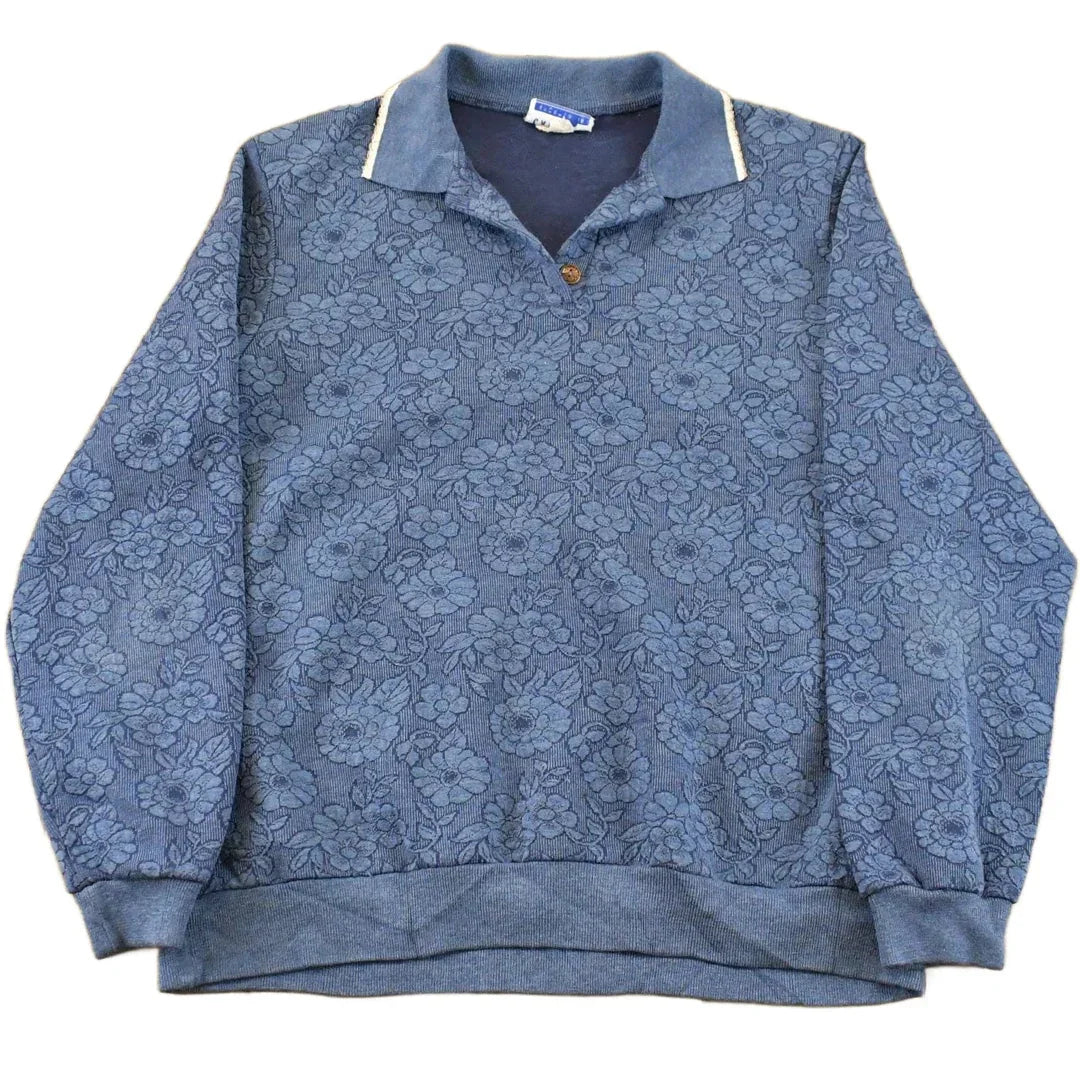 Vintage 1990s Cape Cod Floral Collared Sweatshirt Sun Faded Men's Medium from propervintagecanada
