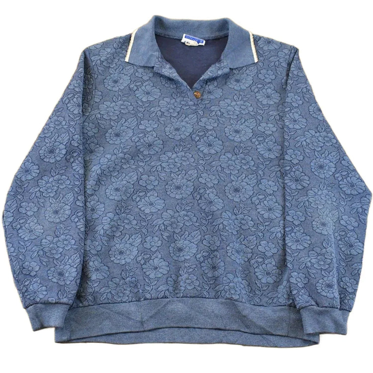 Vintage 1990s Cape Cod Floral Collared Sweatshirt Sun Faded Men's Medium from propervintagecanada