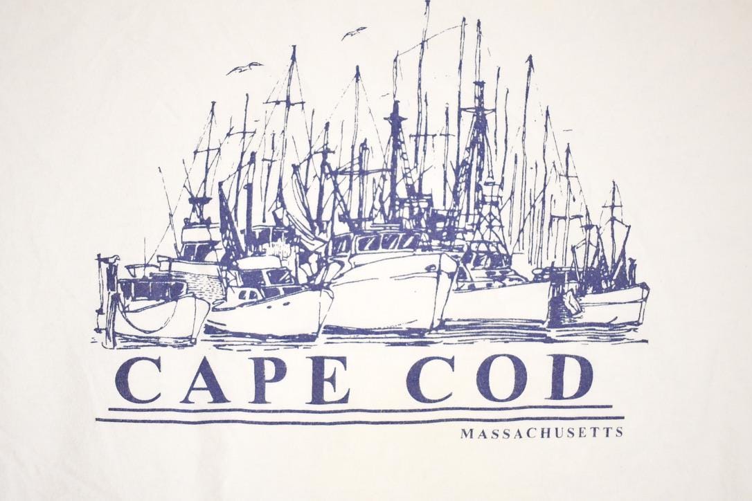 Vintage 1990s Cape Cod Sailboats Souvenir Travel T-Shirt Men's XL from propervintagecanada